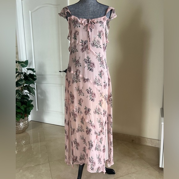 LoveShackFancy Dresses & Skirts - loveShackFancy | Blush bias-cut crinkle silk floral print flutter sun dress